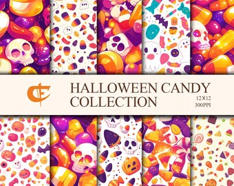 Halloween Seamless Patterns Halloween Digital Paper 12 Designs Candy Pattern Commercial Use Perfect for Halloween-themed projects