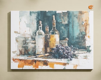 Moody Wine Still Life Art Rustic Farmhouse Wall Decor Vintage Kitchen Scene with Grapes Cozy Autumn Mood Digital Printable Art 1440
