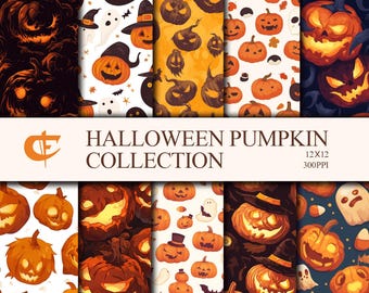 Naadloze Halloween-patronen Digitaal Halloween-papier 12 ontwerpen Jack o Lantaarn Commercieel gebruik Perfect voor projecten met Halloween-thema