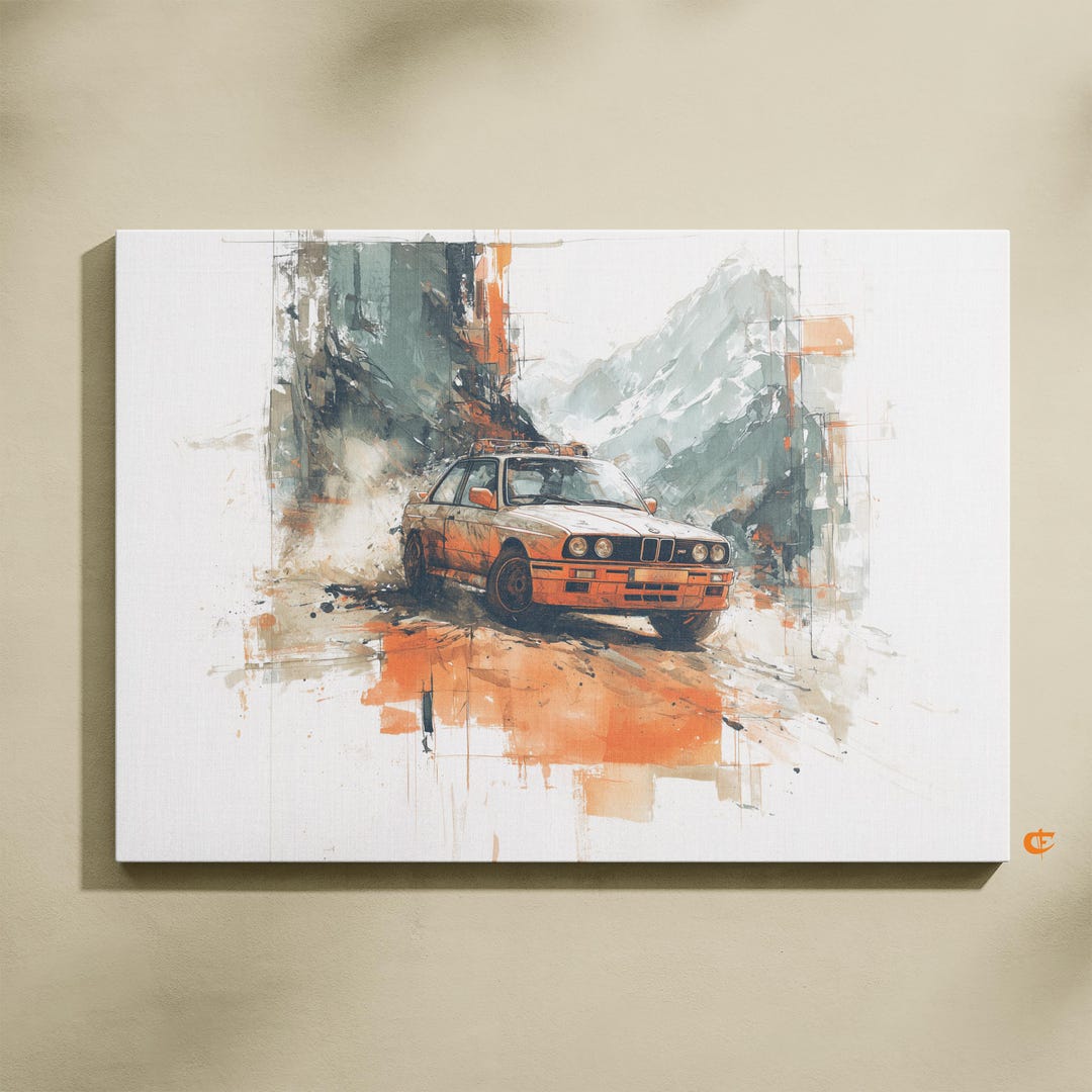 Printable Vintage BMW E30 Rally Car Art Dynamic Sporty Landscape Retro ...