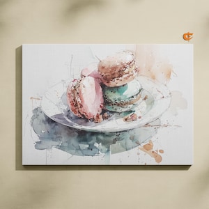 Pastel Macarons Watercolor Printable Dreamy Dessert Art Soft Colorful Macarons Stack Kitchen Wall Decor Digital Food Art Print 1004