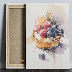 Rustic Watercolor Tart with Berries Cottagecore Kitchen Art Printable Food Painting Charming Dessert Wall Decor Vintage Style 1119