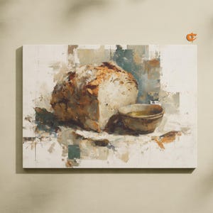 Rustic Watercolor of Crusty Bread Vintage Kitchen Wall Art Farmhouse Bakery Decor Printable Country Cottagecore Food Painting 1017