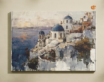 Mediterranean Coastal Prints | Santorini Wall Art, Blue Dome Seaside Scenes, Farmhouse Neutral Decor, Digital Download 1314