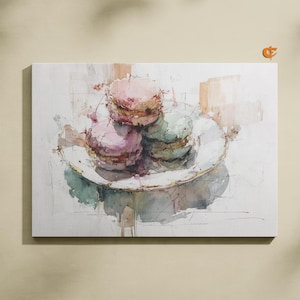 Watercolor Pastel Macarons Art Print Dreamy Dessert Wall Decor Vintage Soft Colors Printable Kitchen Artwork Cottagecore Aesthetic 1003