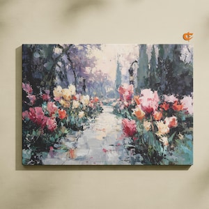 Charming Spring Garden Path Art Rustic Floral Landscape Painting Cottagecore Wall Decor Printable Digital Download Tranquil Scene 1378