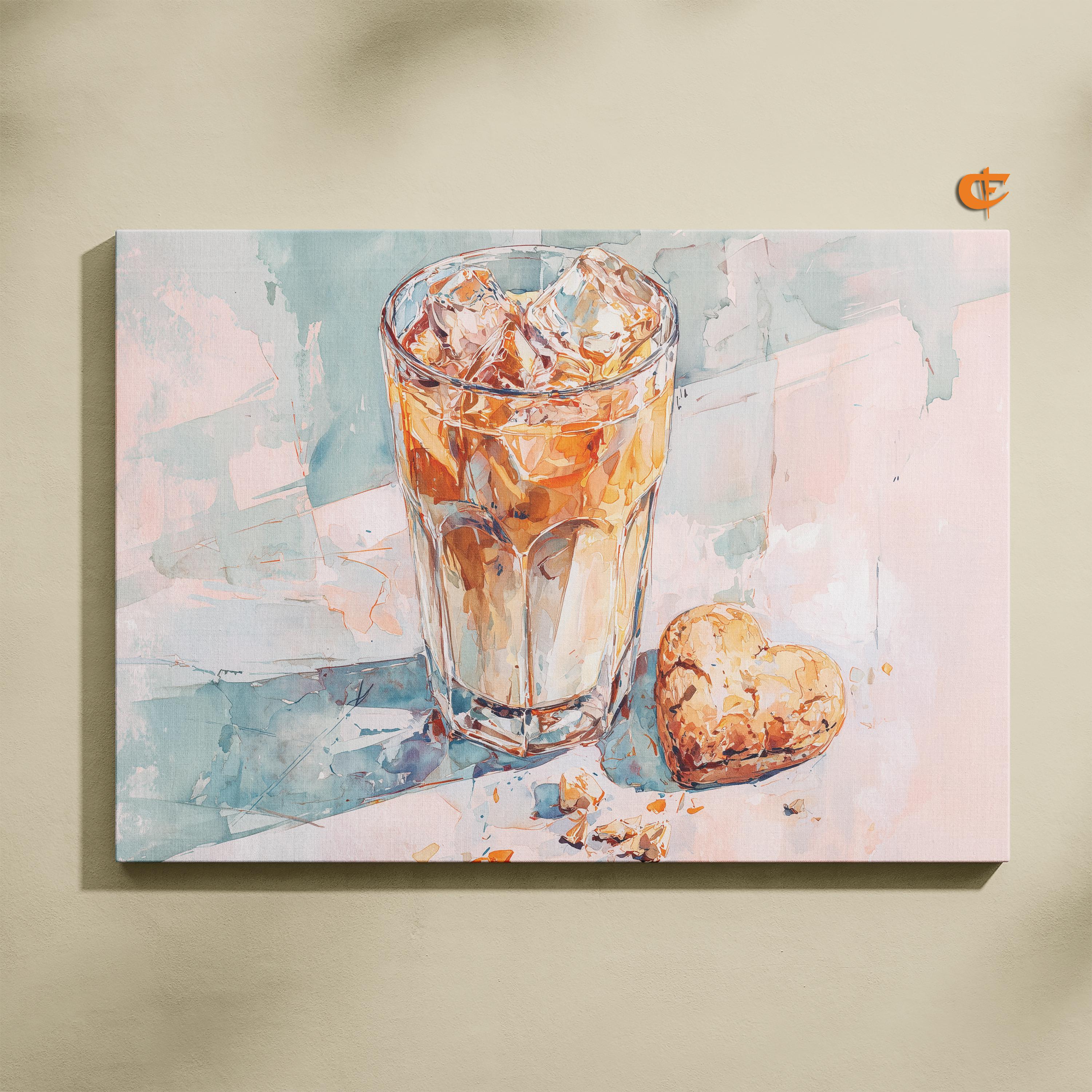 パステルアイスラテ水彩画アートプリントコーヒーデコレーション