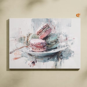 Pastel Macarons Printable Art Dreamy Watercolor Painting Kitchen Decor Elegant Dessert Wall Art Digital Food Illustration Print 1002