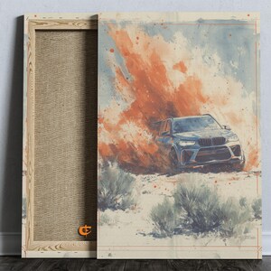Dynamic Watercolor Car Art Printable Racing Scene Modified Car X5 in Motion Vibrant Automotive Wall Decor for Car Enthusiasts 758