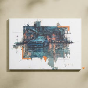 Cyberpunk Car M3 GTR Watercolor Painting Vibrant Neon Car Art Futuristic Automotive Decor Printable Wall Art Spe 534