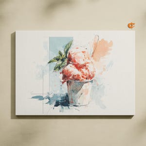 Erdbeere Gelato Aquarell Kunstdruck Rustikal Eis Malerei Cottagecore Sommer Küche Dekor druckbare Wandkunst Download 1031