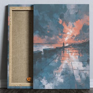 Art mural imprimable tempête océanique aquarelle spectaculaire paysage marin ciel orageux Art déco côtière de mauvaise humeur vue mer peinture téléchargement numérique 806