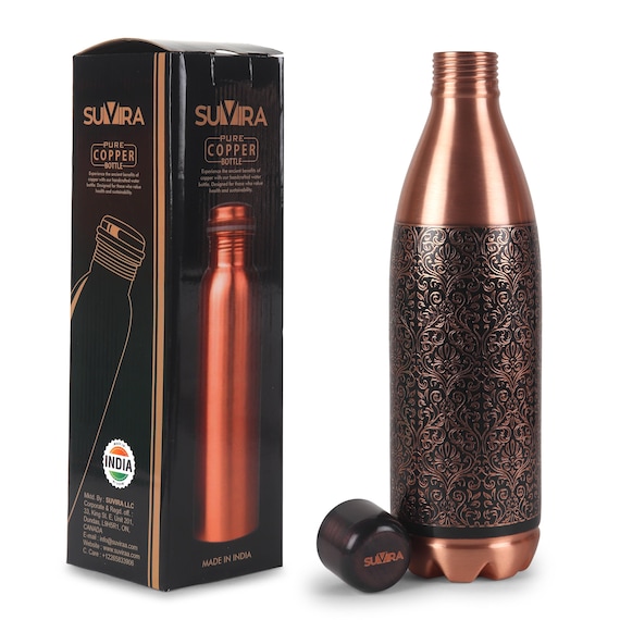 Pure Copper Water Bottle 32 oz – Ayurvedic Copper Vessel for Drinking, Handmade Leak-Proof Eco-Friendly Hydration Gift