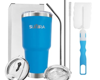 Stainless Steel Tumbler with Straw | 20oz Insulated Cup, Sky Blue