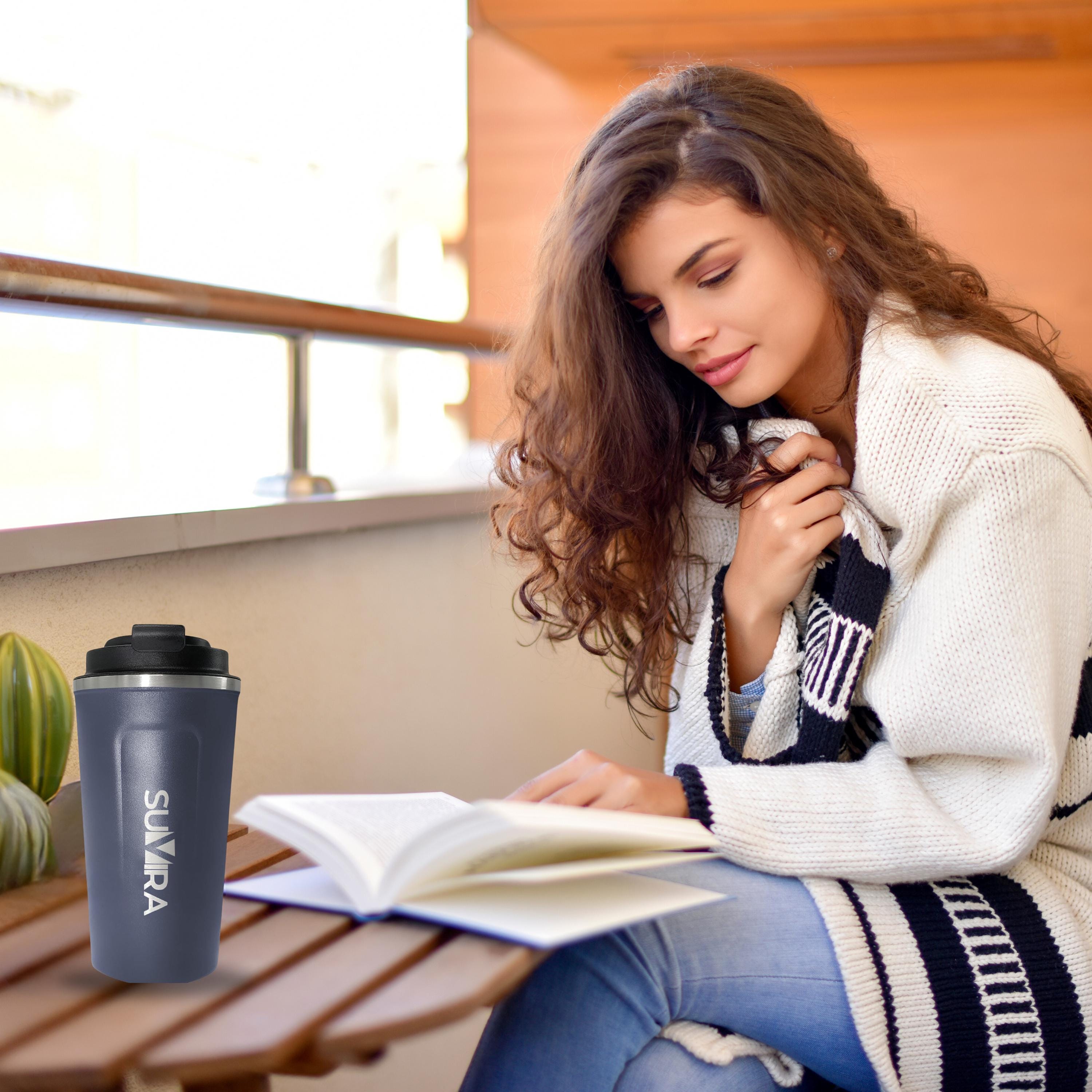 Vacuum Insulated Stainless Steel Travel Coffee Mug: 17oz Leakproof Tumbler
