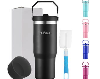 Stainless Steel Tumbler with Handle and Straw | Insulated Cup 20oz 30oz | Flip Lid Cold Hot Drink Cup | Teacher Gift Mom Gift Personalized