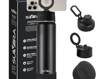 Stainless Steel Insulated Water Bottle with Magnetic Phone Holder | Hands Free Phone Mount | Gym Fitness Hiking Bottle | Gift for Him Her