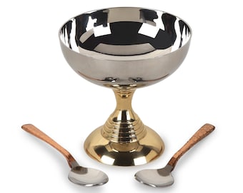 Handcrafted Tri-Metal Ice Cream Bowl Set: Copper, Brass & Stainless Steel