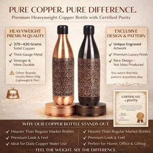 Botella de agua de cobre puro de 946 ml (32 oz) – Recipiente de cobre ayurvédico para beber, hecho a mano, a prueba de fugas, ecológico, regalo ideal para la hidratación. imagen 19