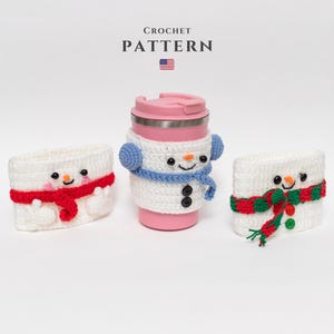 CROCHET PATTERN: Snowman Mug Cozies | Festive Crochet Mug Wraps | Perfect for Winter and Christmas Gifts