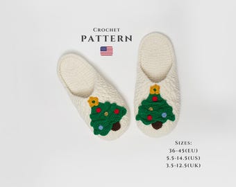 CROCHET PATTERN: Adult Christmas Tree Slippers | Cozy Holiday Slippers for Adults | Multiple Sizes Available