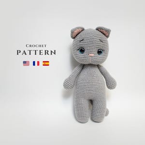 CROCHET PATTERN: Amigurumi Cat - Easy Crochet Cat PDF Tutorial - Digital Files in English, Spanish and French