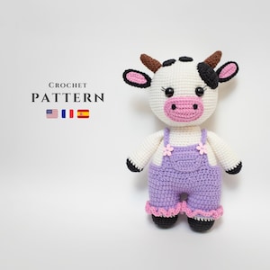 CROCHET PATTERN: Adorable Cow Amigurumi | Crochet Farm Animal Toy | Pattern in English, Français, Español
