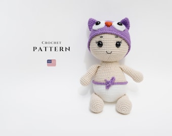 Amigurumi Baby Doll Crochet Pattern: Lila with Owl Hat (PDF Pattern)