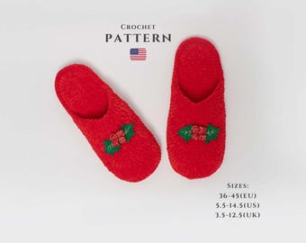 Crochet Slippers Pattern: Festive Holly Applique (Digital Download)