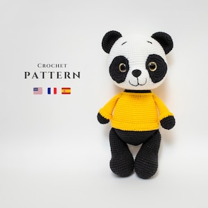 MODELLO ALL'UNCINETTO: Adorabile Panda Amigurumi / Giocattolo Orsetto Panda all'uncinetto fai da te / Modello in inglese, francese, spagnolo