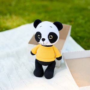 Handmade Crochet Panda Toy: Parker in Yellow Sweater