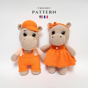 Handmade Crochet Hippo Duo Pattern - DIY Amigurumi Hippos PDF, Fun Crochet Project for All Levels, Ideal Gift, Child-Friendly Yarn Toy