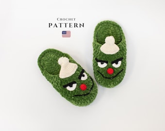 CROCHET PATTERN: Grinch Slippers | All Sizes | Christmas Spirit