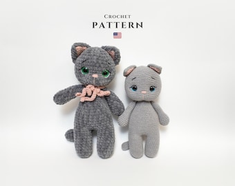 Patrón de dúo de gatos de crochet hechos a mano: gatitos amigurumi DIY en formato PDF, proyecto de crochet divertido para principiantes, regalo ideal, juguete de hilo apto para niños