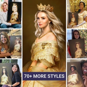 Ritratto reale personalizzato da foto, regalo di compleanno unico e divertente per lei, stampa artistica da parete su tela personalizzata Turn Me Royal, dipinto da ragazza