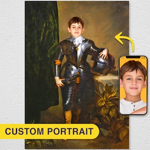 Custom Kid Portrait from Photo, Funny Birthday Gift for Son, Grandson, Unique Royal Canvas Wall Art The Young Knight by Turn Me Royal