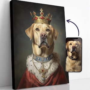 Custom Pet Portrait Painting Canvas, Renaissance Dog Portrait from Photo, Royal Pet King Portrait Painting by Turn Me Royal