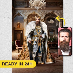 Custom Royal Portrait from Photo, Unique Birthday Gift for Him, Turn Me Royal Personalized Canvas, Royalty Wall Art Print The King of Style