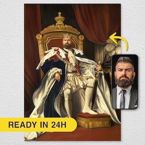 Custom Royal Portrait from Photo, Unique Birthday Gift for Him, Turn Me Royal Personalized Canvas, Royalty Wall Art Print The Righteous King