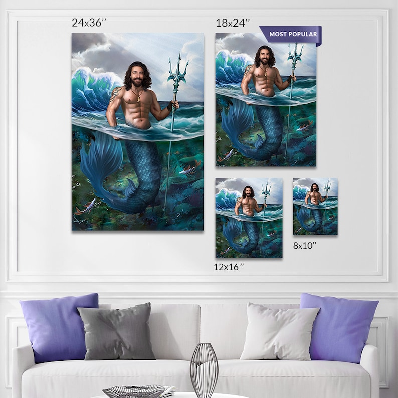 Merman Custom Custom Merman Portrait From Photo, Personalized Mermaid Gifts for Men ...