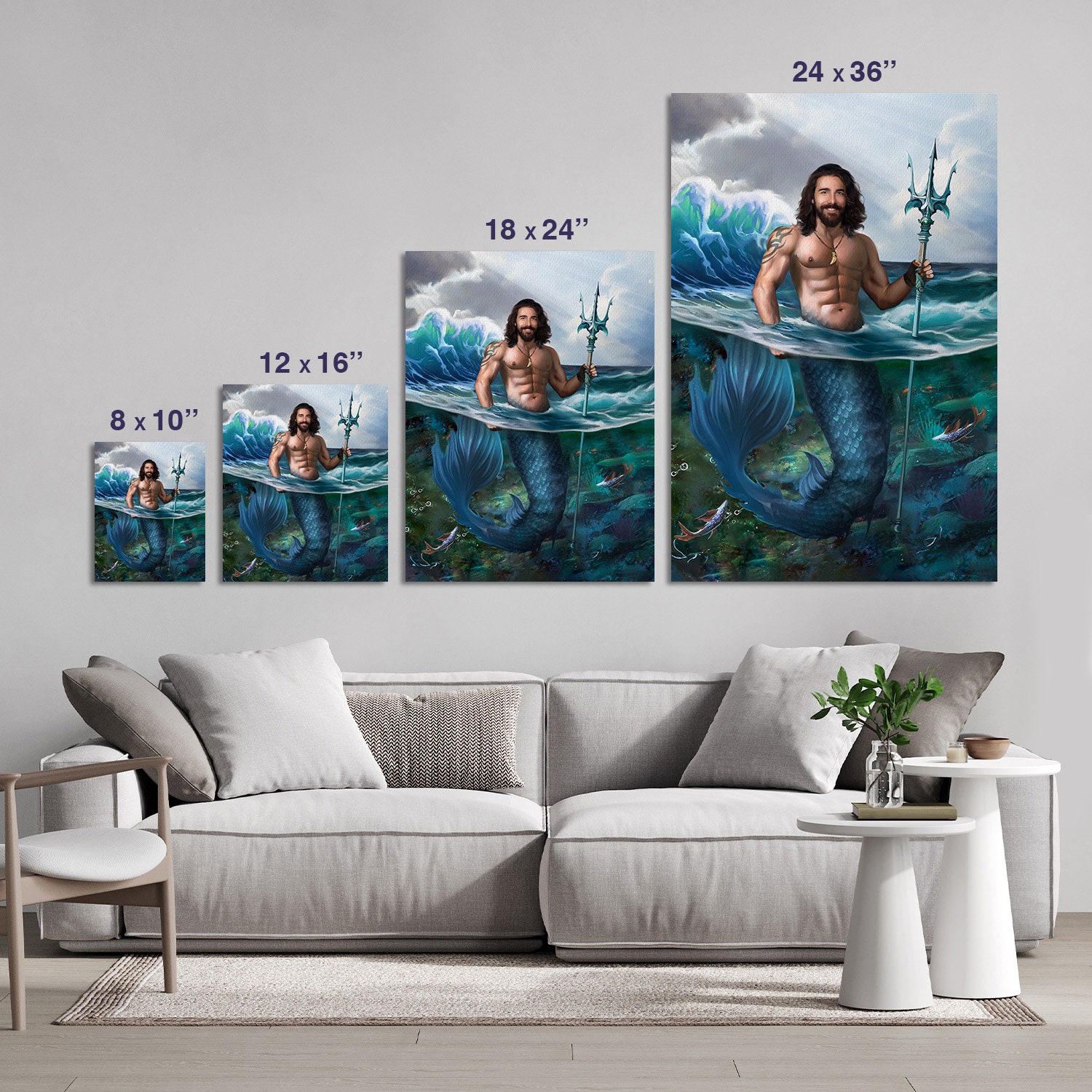 Merman Custom Custom Merman Portrait From Photo, Personalized Mermaid Gifts for Men ...