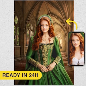 Custom Royal Portrait from Photo, Unique Tudor Themed Birthday Gift for Her, Turn Me Royal Historical Royalty Canvas The Magnificent Anne