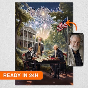 Custom Patriotic Portrait from Photo, Unique Funny Personalized Canvas by Turn Me Royal, American Wall Art Print A Presidential Evening