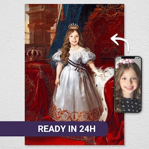 Personalisiertes Mädchen Portrait vom Foto, Einzigartiges Geburtstagsgeschenk für Prinzessin, Einzigartiges königliches Bild Die junge Prinzessin von Turn Me Royal