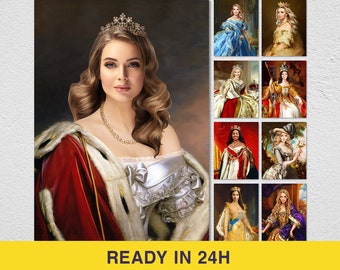 Custom Royal Portrait from Photo by Turn Me Royal, Best Mothers Day Gift for Her, Personalized Canvas Wall Art, Queen Portrait