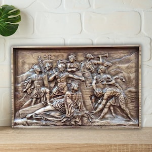 Stations of the Cross Wood Carved Icon, Way of the Cross of Jesus Christ Wood Carving