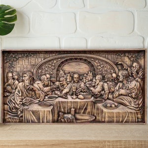 Icono tallado en madera de la Última Cena, talla de madera de la Última Cena de Jesucristo