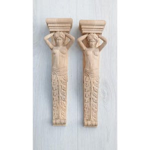 Ménsula de cariátide tallada en madera, soporte de madera sin pintar, decoración de soporte de estante, 1 pieza
