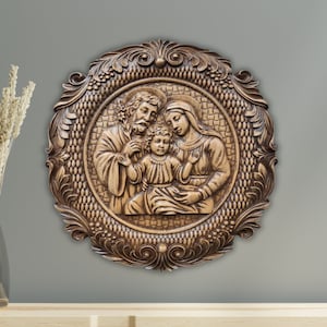 Holy Family Wooden Icon, Birth of Jesus Christ Wood Carved Icon, Nativity Wall Plaque