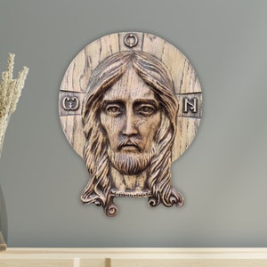 Jesus Christ Wood Carved Icon, Jesus Face Wood Carving, Portrait of Jesus Christ